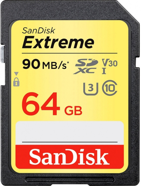 Карта памяти SanDisk Extreme SDXC 64GB Class10 UHS-I V30 (U3) 90/40MB/s фото 1