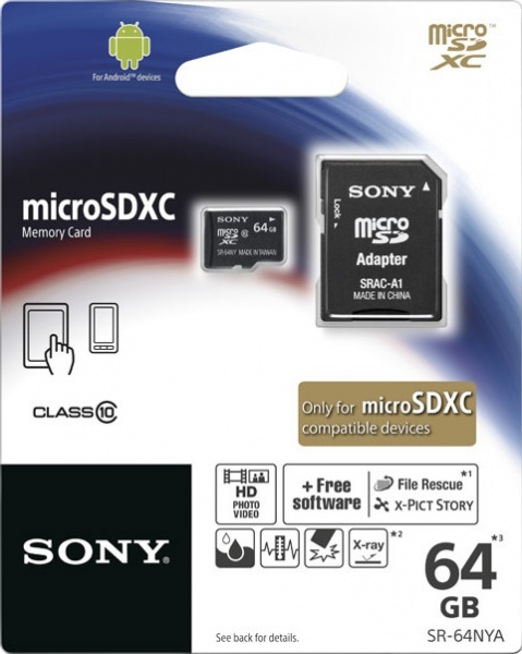 Карта памяти Sony microSDXC 64Gb, Class 10 (40/10Mb/s) + ADP фото 2